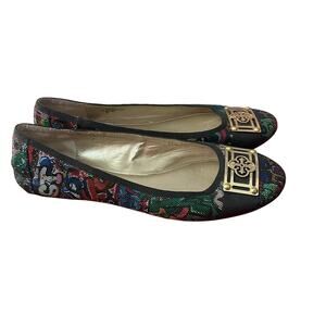 Isola Ballet Flats Multi Color Texture Logo Buckle Womens Size 7.5 Leather